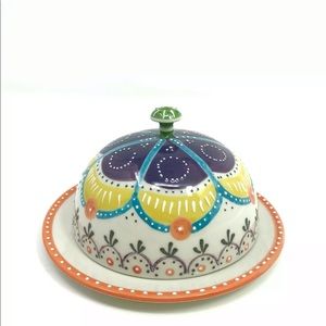 Anthropologie Floral Carousel Covered Butter Dish Domed Lid Butter Candy Tray EC